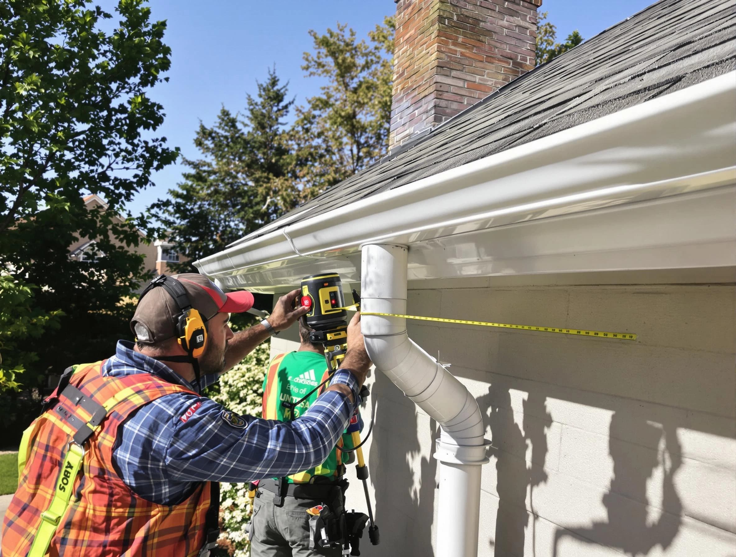 Twinsburg Roofing Company installing downspouts at a property in Twinsburg, OH