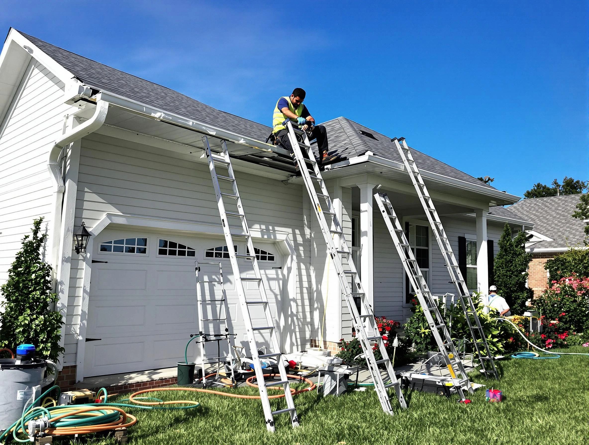 Removal of old gutters by Twinsburg Roofing Company to install new system in Twinsburg, OH