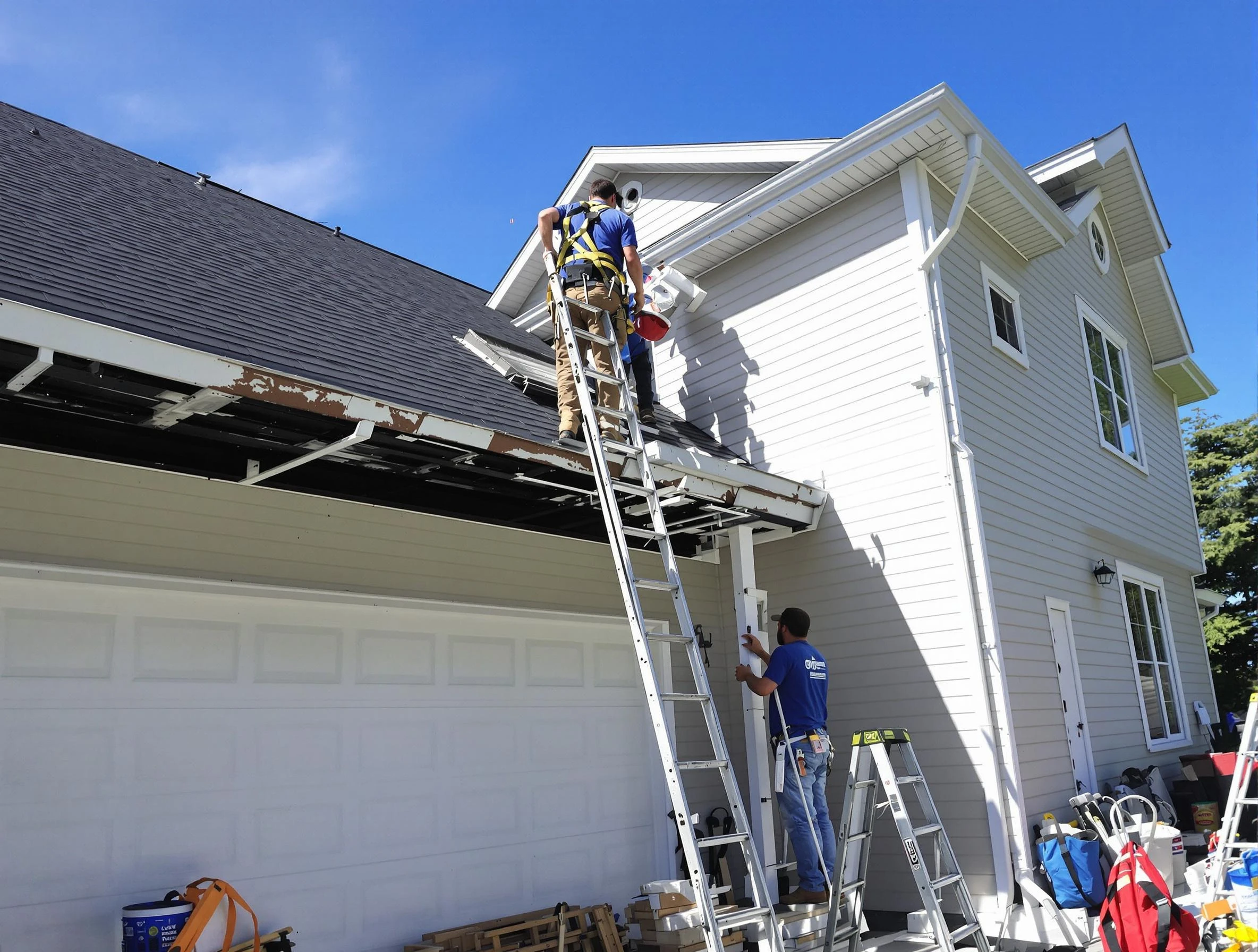 Newly replaced gutters by Twinsburg Roofing Company in Twinsburg, OH
